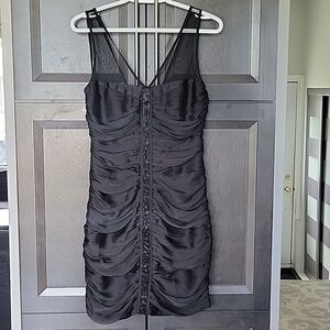 Satin Ruched Bodycon Mesh Dress